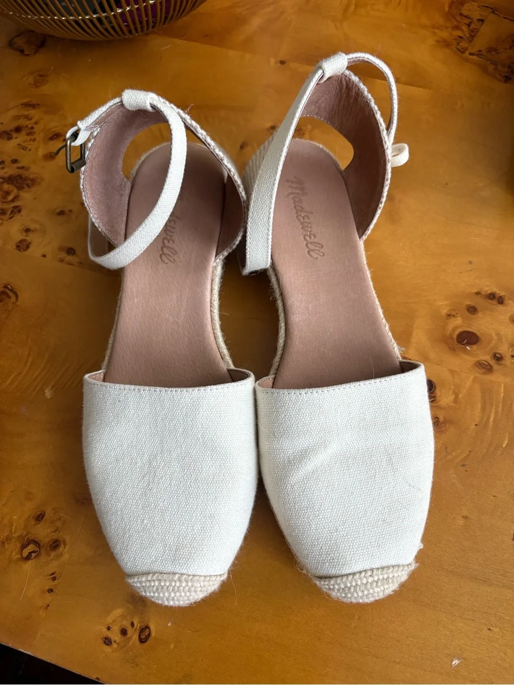 Madewell Cream Canvas Espadrille Ankle-Strap Flats